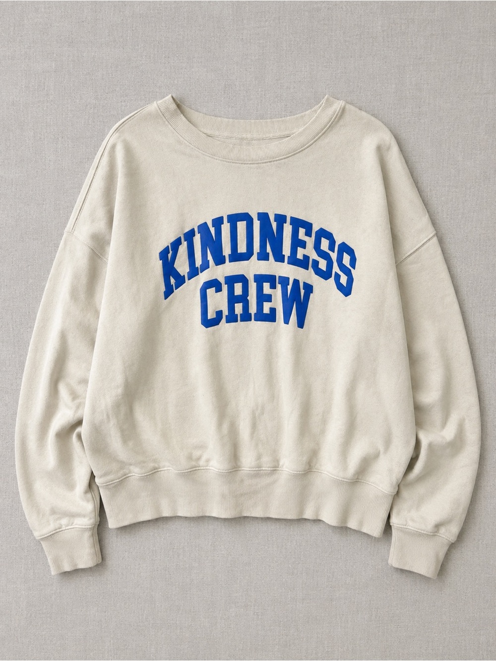 Old Navy Cream Crewneck Sweatshirt with Blue "KINDNESS CREW" Graphic